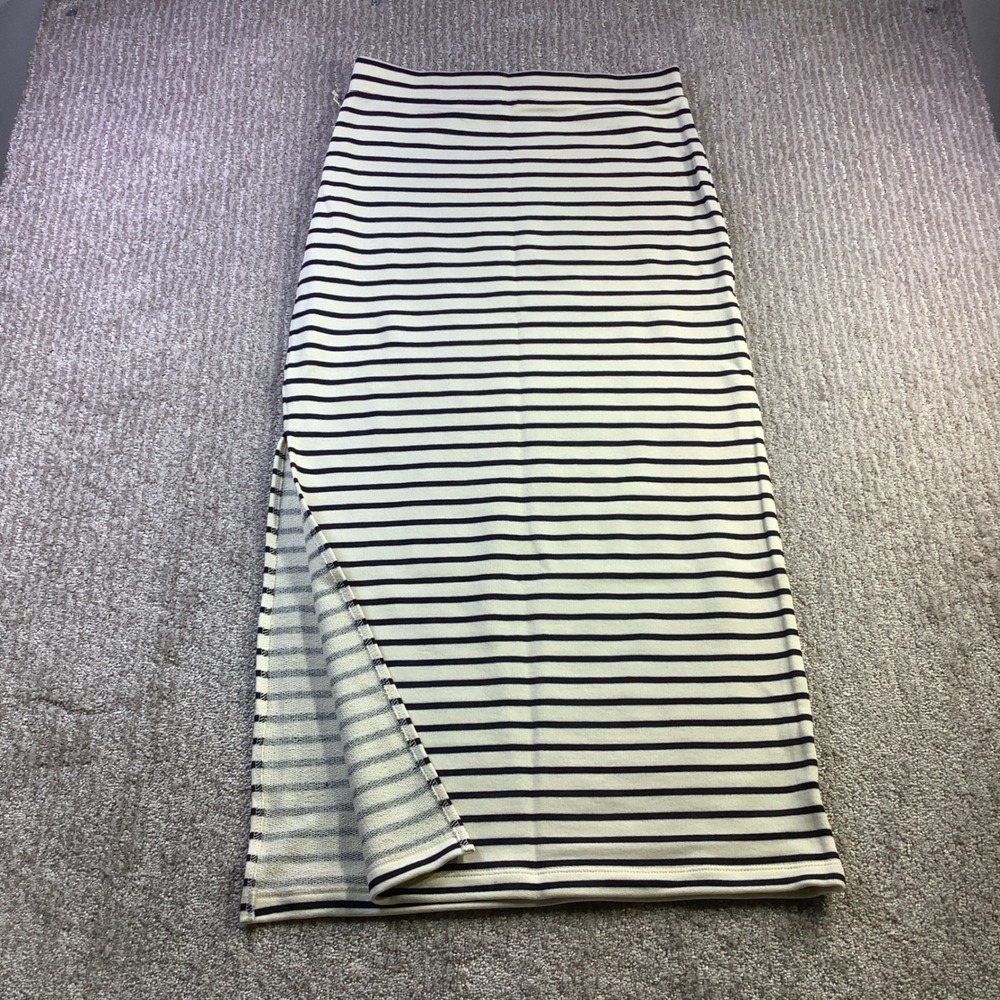 Splendid Womens Striped Knit Maxi Skirt Navy Cream Side Slit Size Small NWT - Picture 3 of 11